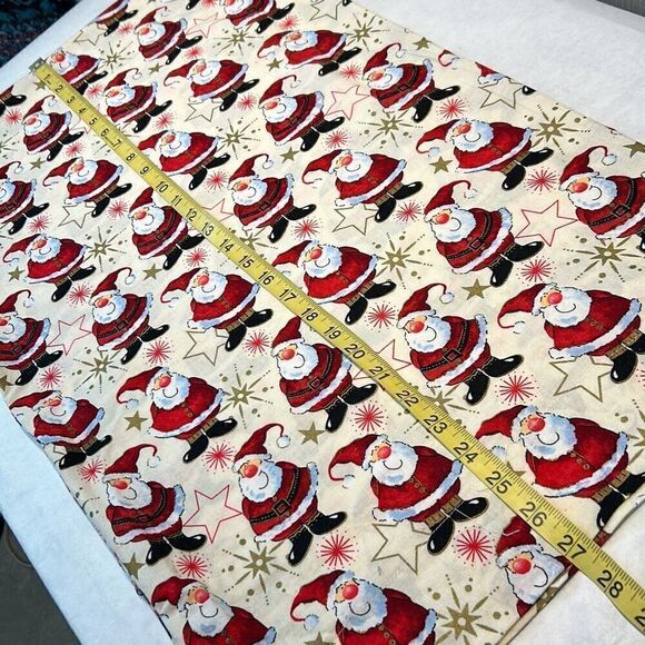 Handmade Christmas Santa Clause Pillowcases Standard Cream Red Stars Holiday Set - Picture 3 of 8